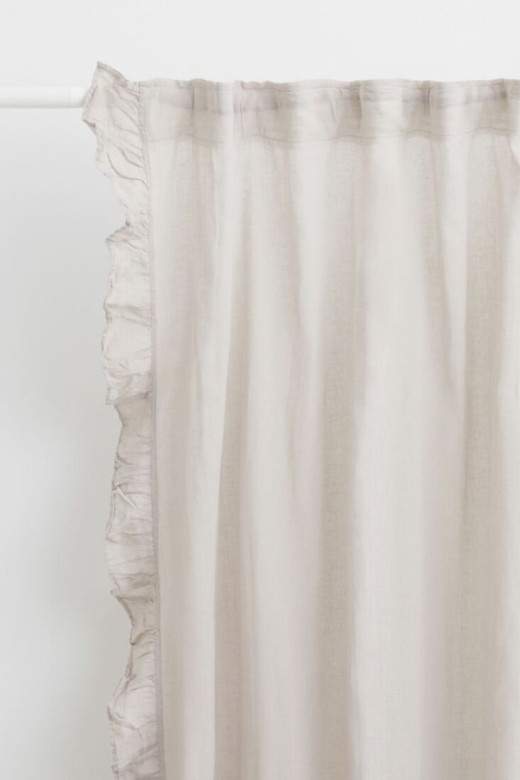 ruffle trimmed curtains, 60 percent cotton, 40 percent linen, are \$69.99 for a 19