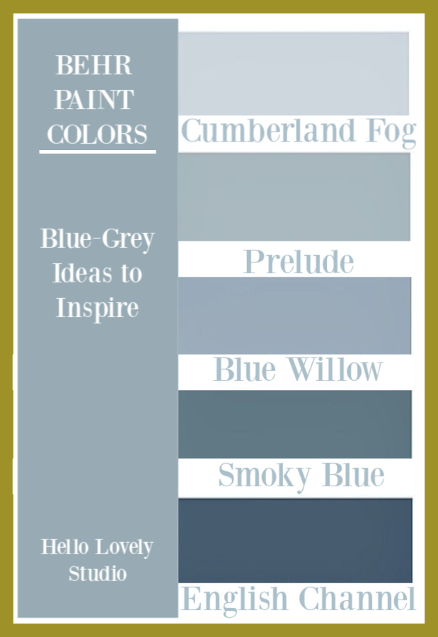 Idées de couleurs de peinture bleu gris de Behr Paints-sur Hello Lovely Studio. #bluegrey #bluegray #couleurs de peinture #couleurs de peinture grises