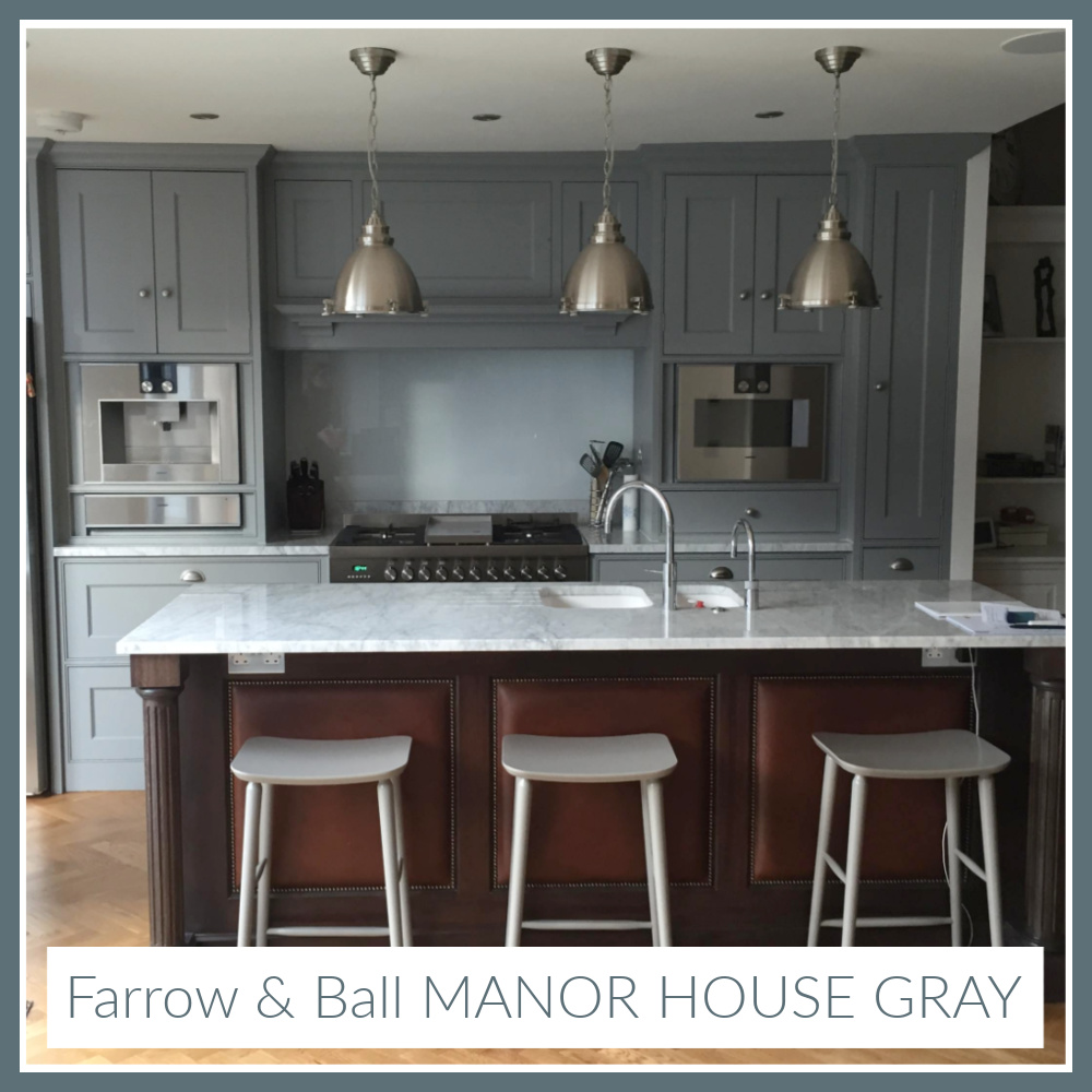 Farrow & amp; Ball Manor House Couleur de peinture grise sur les armoires de cuisine-venez trouver plus d'idées pour le gris bleu sur Hello Lovely! # farrowballmanorhousegray # manorhousegray #couleurs de peinture