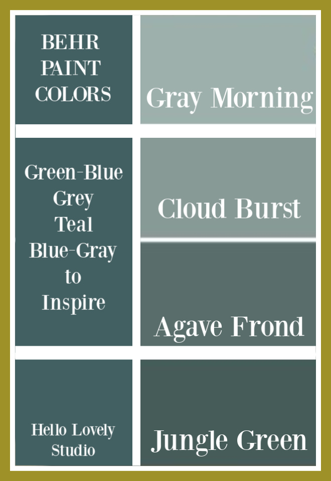 Couleurs de peinture Bleu Vert gris de Behr pour inspirer vos idées de design d'intérieur pour les murs. Que vous aimiez la sarcelle, l'aqua, le gris-bleu ou les verts atmosphériques de mauvaise humeur, essayez-les! #behrpaintcolors #bluegreen #bluegray #graygreen #couleurs de peinture